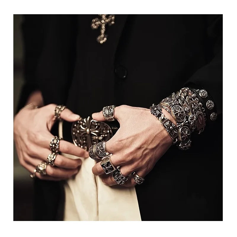 Bracelet Punk Cross Full Flower Domineering Old Sword Hip Hop Rock Fashion Thick Bracelet Men's