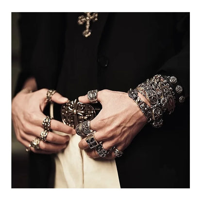 Bracelet Punk Cross Full Flower Domineering Old Sword Hip Hop Rock Fashion Thick Bracelet Men's