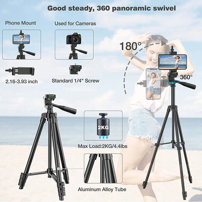 Mobile Tripod for Phone Lightweight Camera Tripod Stand with Bluetooth Selfie Remote Phone Holder for Youtube Video Photography