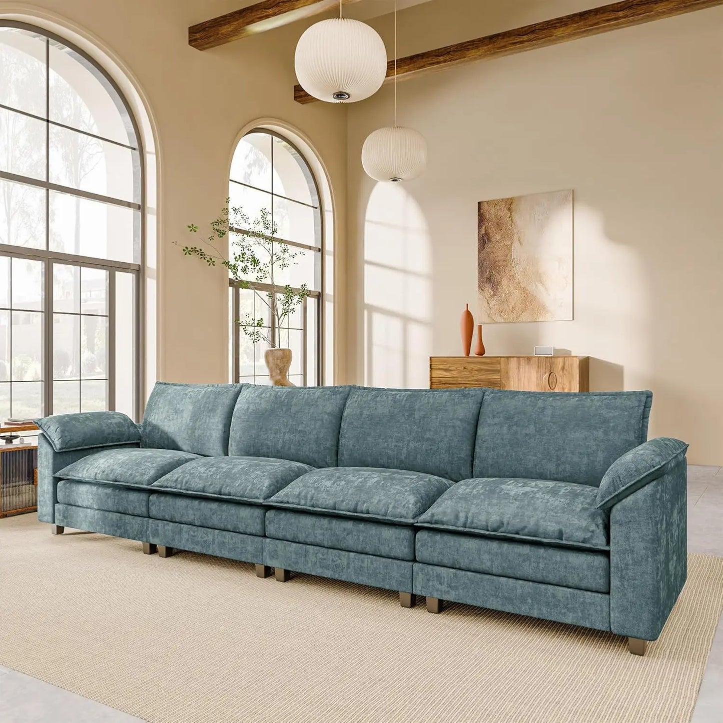 118.9" Modular Sectional Cloud Couch 3-Seat Sofa Set with Movable Ottoman, L Shaped Sofa Couch with Deep Seat,, Customized