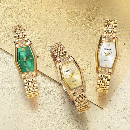 BERNY Gold Watches for Women Elegant Dainty Hexagon Ladies Quartz Wrist Watches Stainless Steel Band Fashion Luxury Bracelet