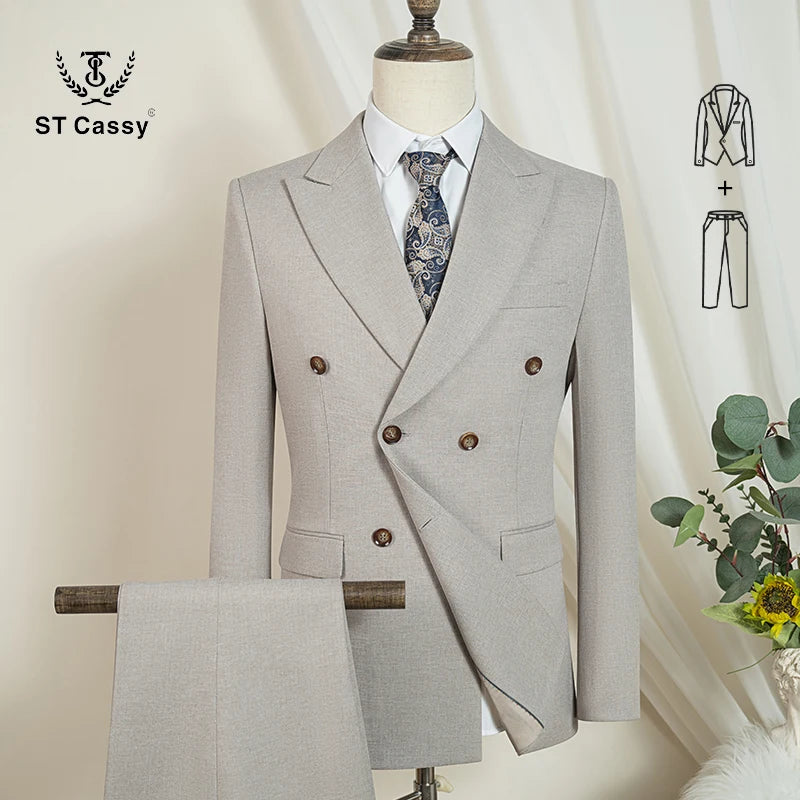 ST Cassy dark blue high quality luxury men's suit 2 piece set wedding groom suit for Men Stylish Business office suit