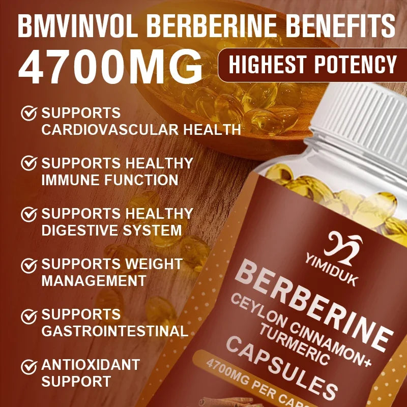 Yimiduk Berberine Capsules, with Ceylon Cinnamon, for Weight Management Aid, Cardiovascular & Gastrointestinal & Brain Function