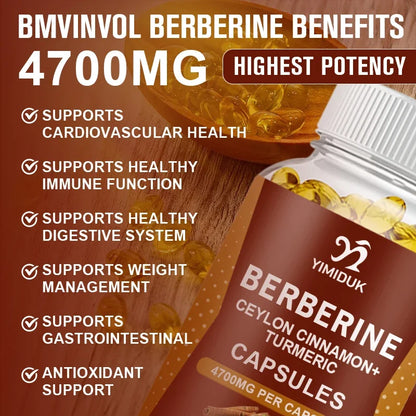Yimiduk Berberine Capsules, with Ceylon Cinnamon, for Weight Management Aid, Cardiovascular & Gastrointestinal & Brain Function