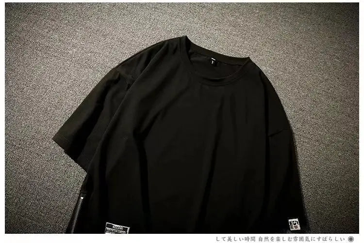 Y2K Summer New Mens Fashion Oversized Style Cargo T Shirt Man Techwear Men Brand Quality 100% Cotton Zip Up Short Sleeve Tshirt