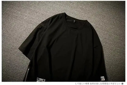 Y2K Summer New Mens Fashion Oversized Style Cargo T Shirt Man Techwear Men Brand Quality 100% Cotton Zip Up Short Sleeve Tshirt