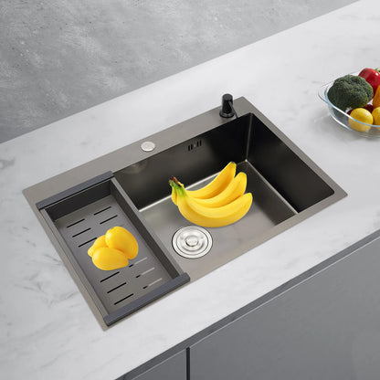 Stainless Steel Kitchen Sink with Draining Basket Soap Dispenser Utility Sink and Drainer with Efficient for Home Kitchen