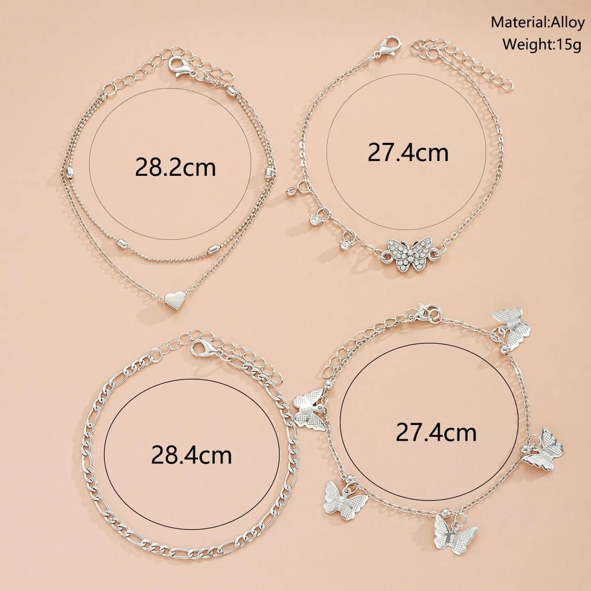 Elegant Butterfly Heart-shaped Pendant Ankle Chain Inlaid Shiny Rhinestones Summer Vacations Beach Party Women's Foot Jewelry