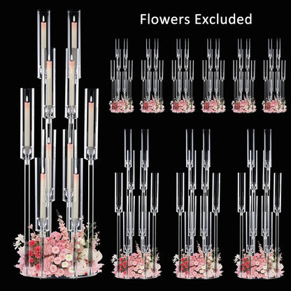 10Pcs Acrylic Candelabra 10 Arm Clear Candle Holder Wedding Table Centerpiece Home Decoration