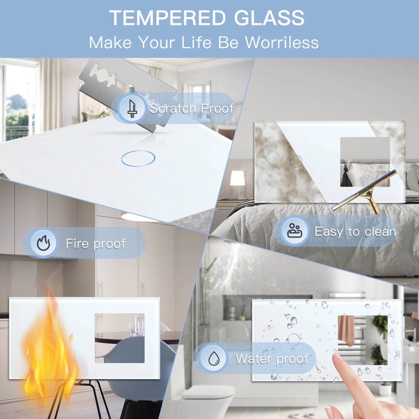 Bseed 1/2/3Gang 2Way Zigbee Light Switch Wall Touch Switch USB Type-C Fast Charge Port 20W Tuya Smart Life Google Home Control