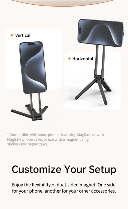 Portable Foldable Phone Tripod Carabiner-Mounted for Magsafe Phone Dual-sided Magnetic Phone Bracket for Live Streaming Selfie