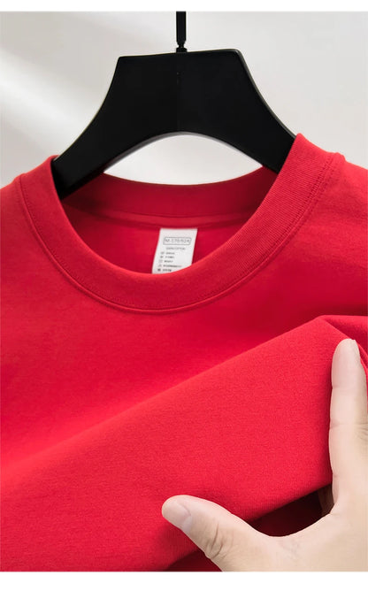 High quality 100% cotton short sleeve men's T-shirt summer round neck loose casual solid color plus size breathable top women