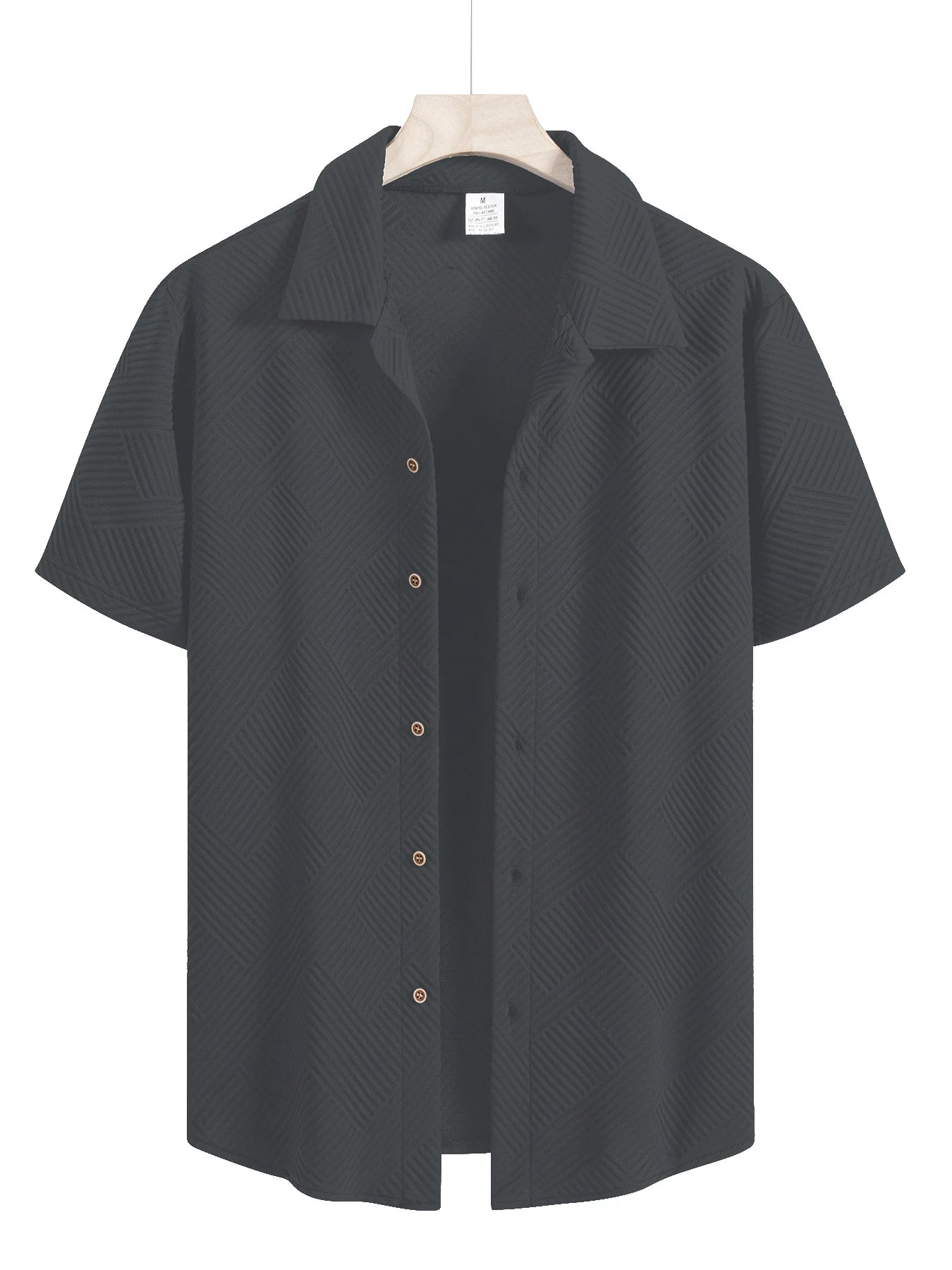 New Mens Short Sleeve T Shirts Trendy Breathable Solid Color Stand Up Collar Shirt Summer Loose Youth Basic Button T-shirt Top
