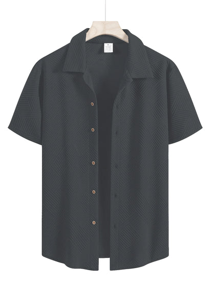 New Mens Short Sleeve T Shirts Trendy Breathable Solid Color Stand Up Collar Shirt Summer Loose Youth Basic Button T-shirt Top