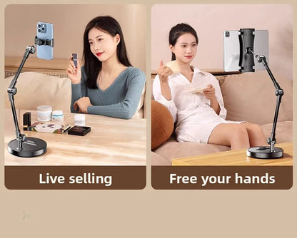Adjustable Carbon Steel Phone Holder 360° Rotatable Overhead Shooting Bracket for Desktop Live, Food Recording & Unpacking Vlog