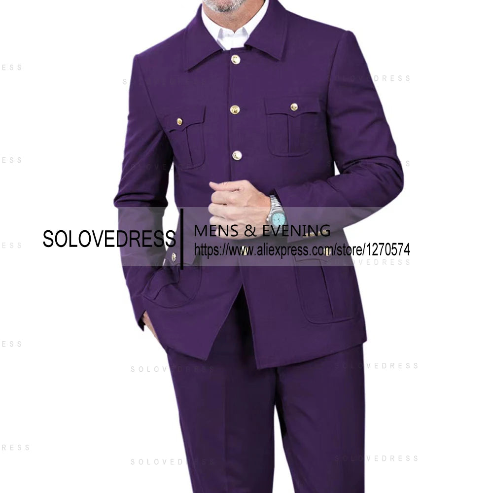 2 Pieces  4 Real Pockets Single Breasted  Slim Fit  Men's Formal Suits Groomsmen Wedding Tailored Fit (Blazer+Pants)