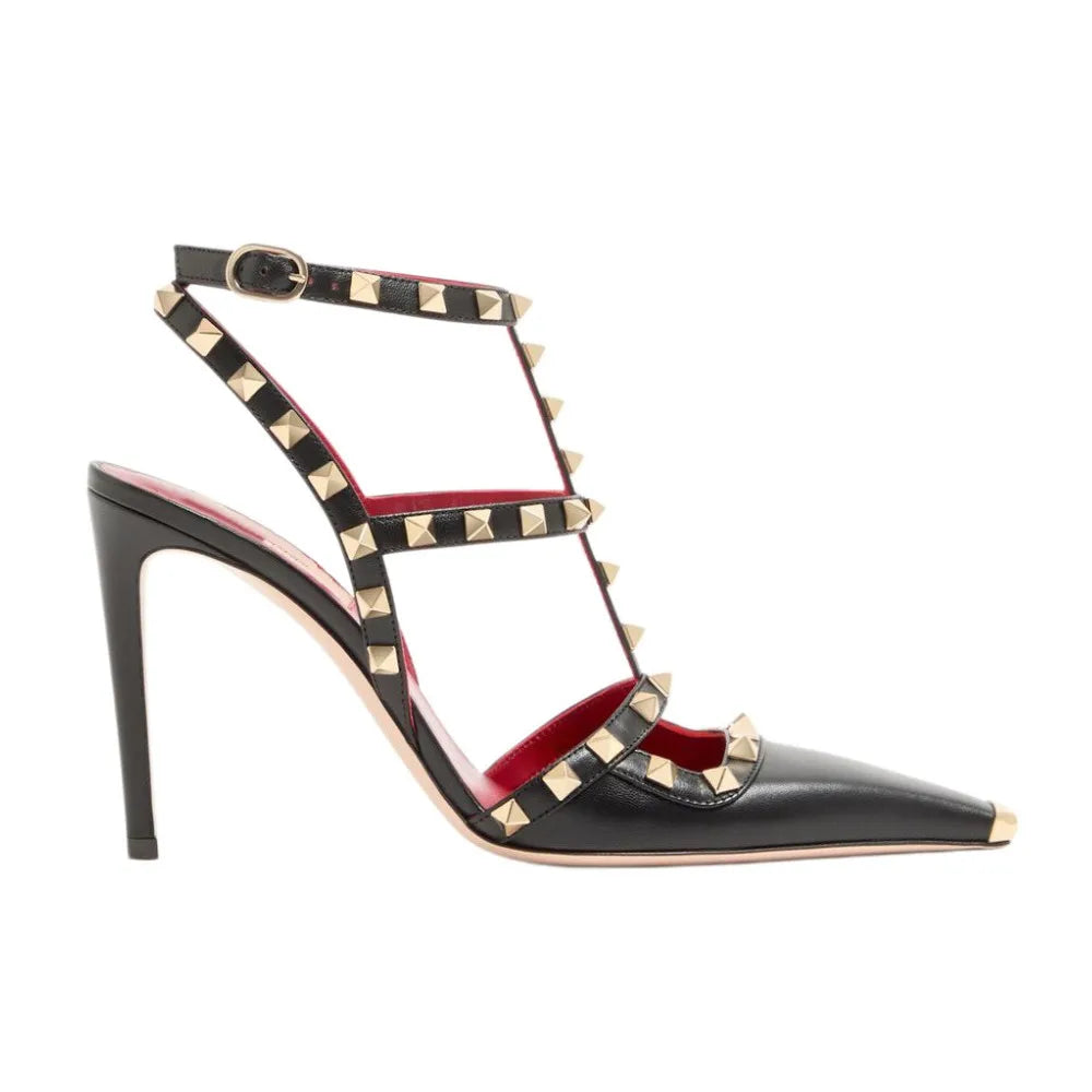 Summer Square Headed Rivet High-heeled Women's Sandals, Fashionable and Sexy Women's Party T-table Women's Plus Size Sandals