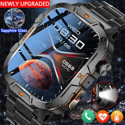 2025 New Military Grade Smart Watch Men 1.96" AMOLED Screen 5ATM Waterproof Simming Sports Fitness Tracker BT Call Smartwatches