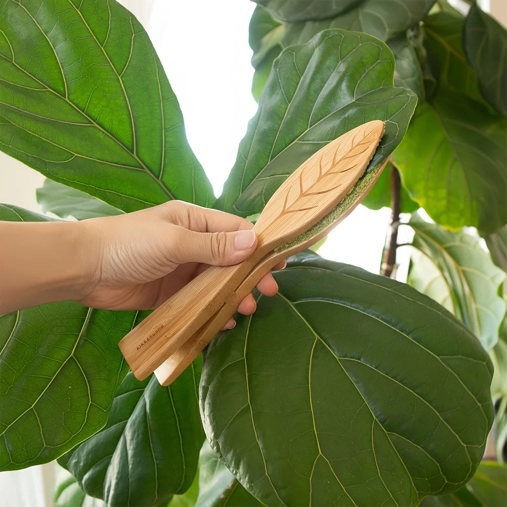 Leaf Cleaning Tongs - Handheld Green Plant Cleaning Brush with Ergonomic Handle,Durable Wooden Design for Efficient Leaf Removal