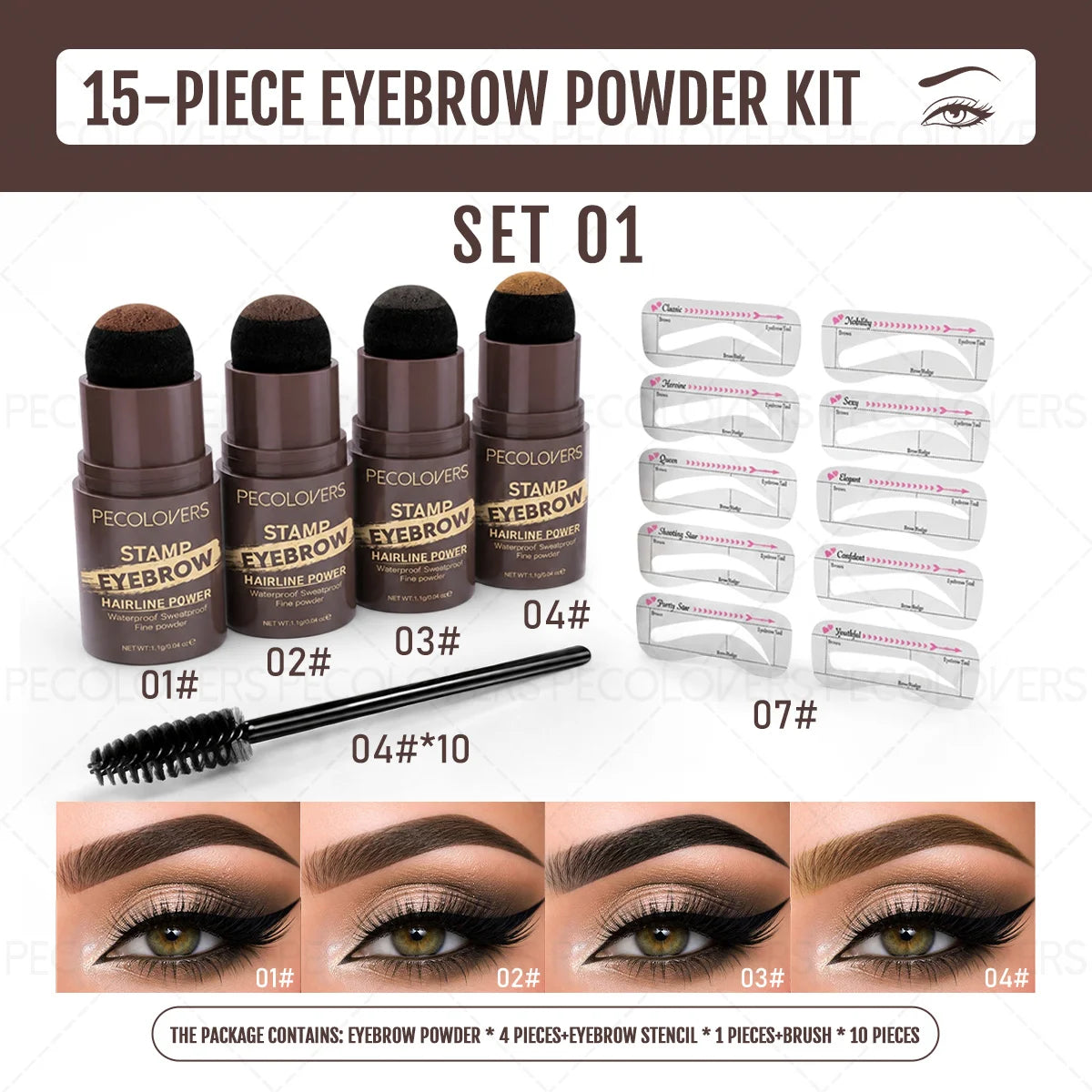 Brow Powder & Stencil Set — 15 Pieces — view 8