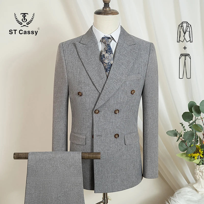 ST Cassy dark blue high quality luxury men's suit 2 piece set wedding groom suit for Men Stylish Business office suit