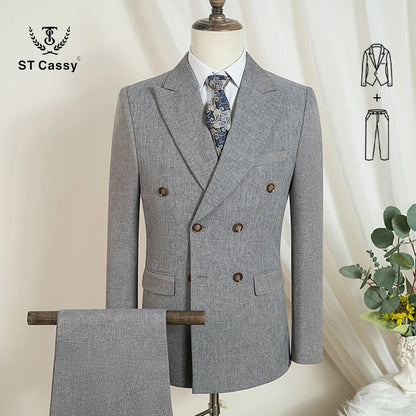 ST Cassy dark blue high quality luxury men's suit 2 piece set wedding groom suit for Men Stylish Business office suit