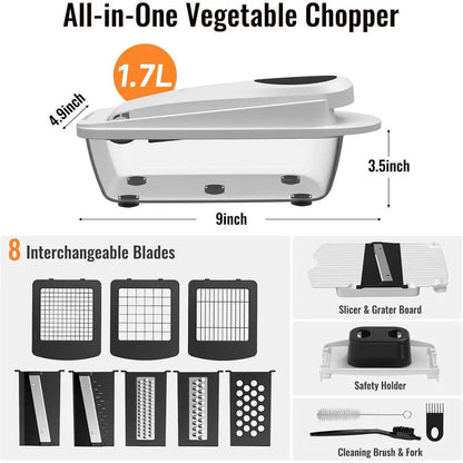 All-in-1 Vegetable Chopper Mandoline Slicer with Container, Food Chopper, Onion Chopper, Veggie Cutter or Salad, Kitchen Gadgets