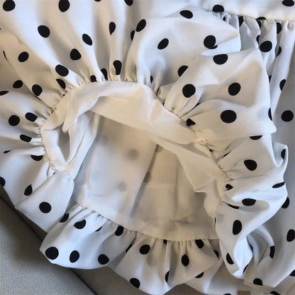 Backless Sexy Halter Beach Babydoll Crop Tops Women Polka Dots V Neck Sleeveless T Shirt Ruffles Basic Tees Not-Padded Pad