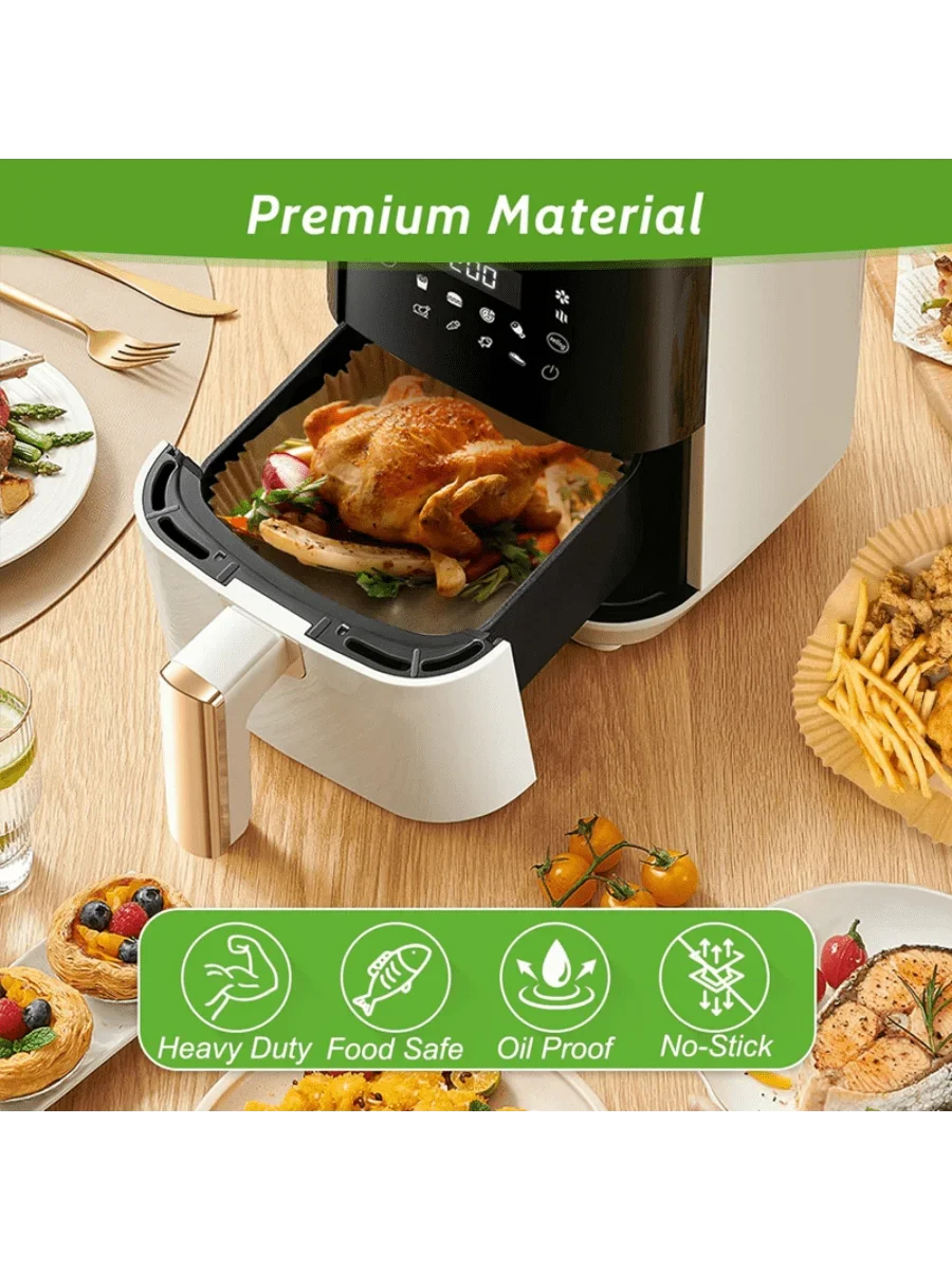50 PCS Air Fryer Paper Liners, 9 Inch Disposable Parchment Sheets for Cooking Chicken, Fries with No Mess