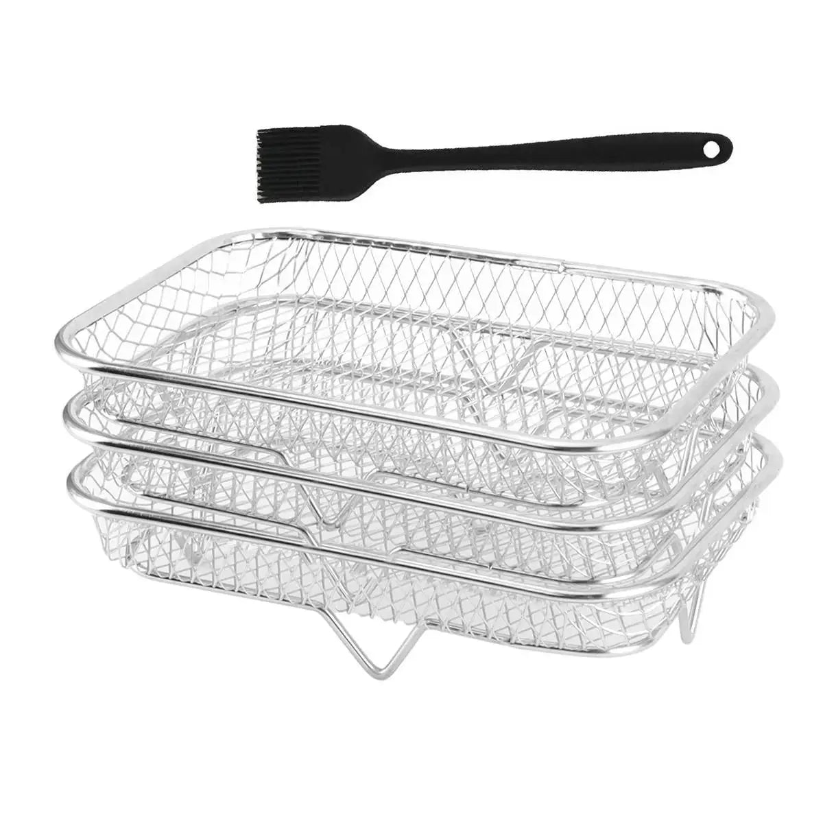 Air Fryer Rack Baking Tray Stackable Grilling304Stainless Steel Airfryer Oven Grill Steamer Cooker Kitchen Gadgets Cooking Tools