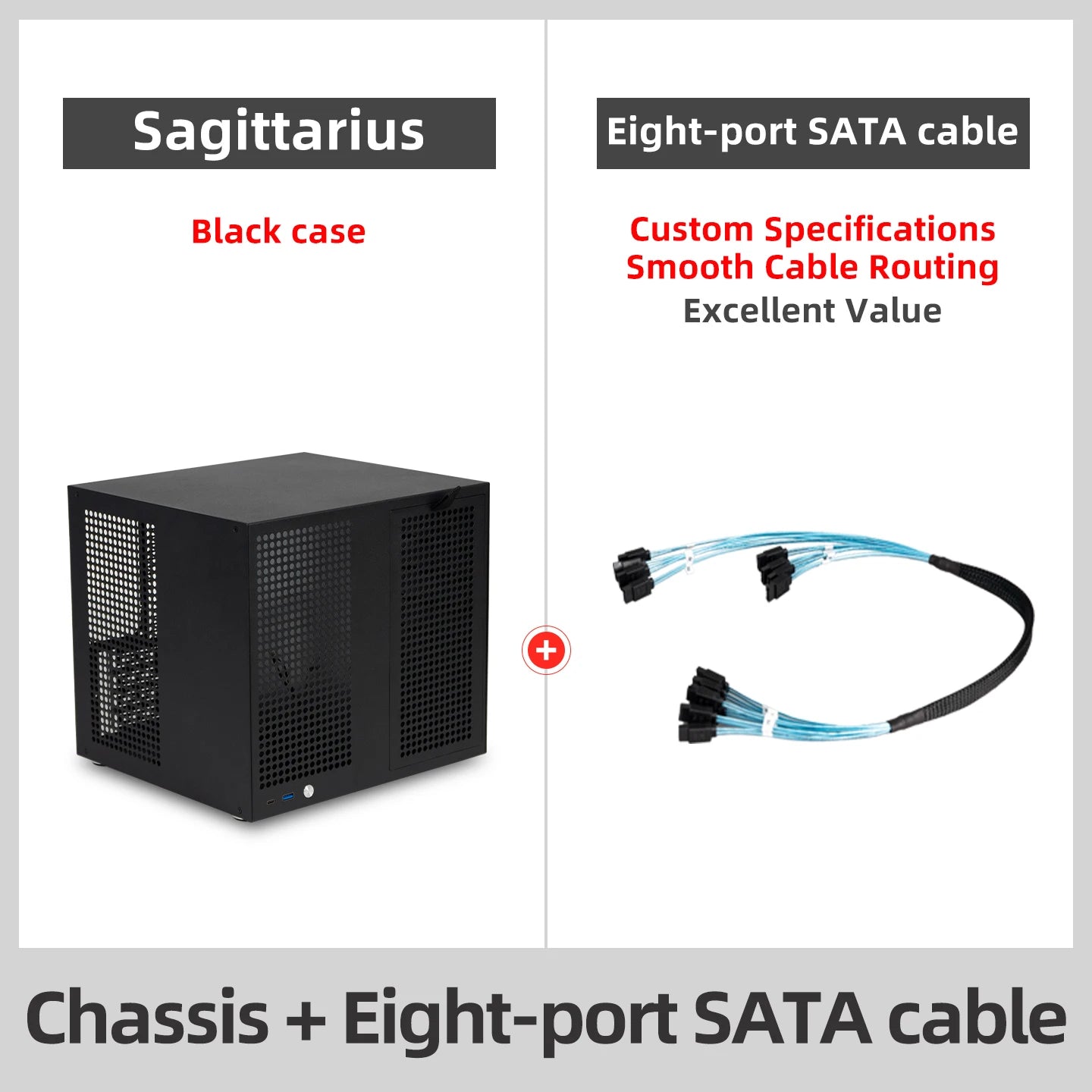 Sagittarius 8-bay NAS Computer Chassis with ATX Power Supply, MATX Motherboard, Full-height PCIE, 21.8L
