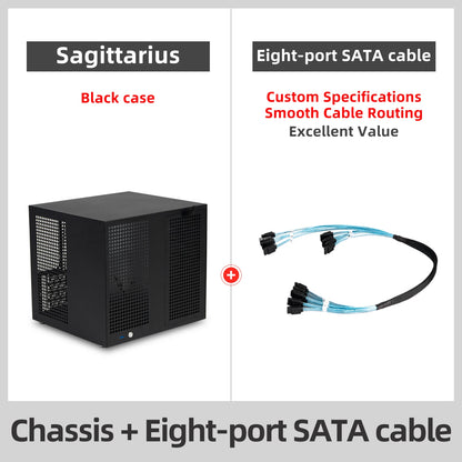 Sagittarius 8-bay NAS Computer Chassis with ATX Power Supply, MATX Motherboard, Full-height PCIE, 21.8L