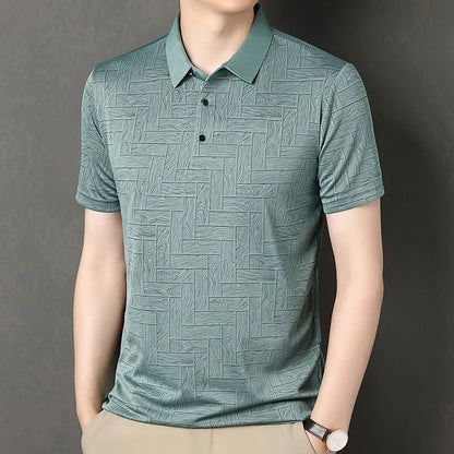 Men's Comfortable Short Sleeve Polo Shirt Weave Pattern Contrast Collar Design 2026 Casual Daily Office Fashion Top