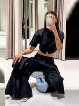 Tiered Ruffle Wide-Leg Pants