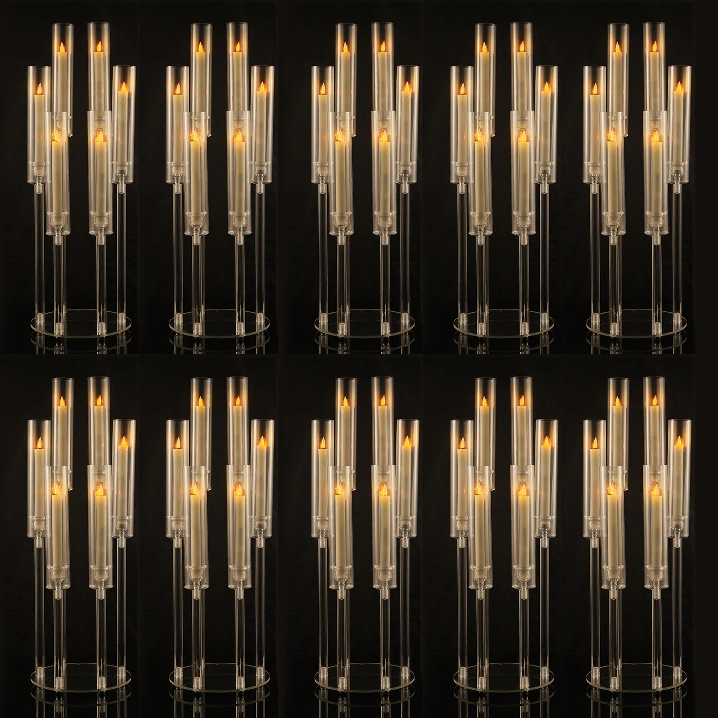 10Pcs Clear 6 Arm Candelabra Taper Candle Holder For Wedding Party Dining Table Banquet Event Decor