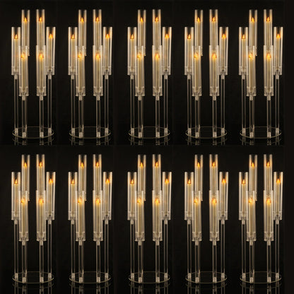 10Pcs Clear 6 Arm Candelabra Taper Candle Holder For Wedding Party Dining Table Banquet Event Decor
