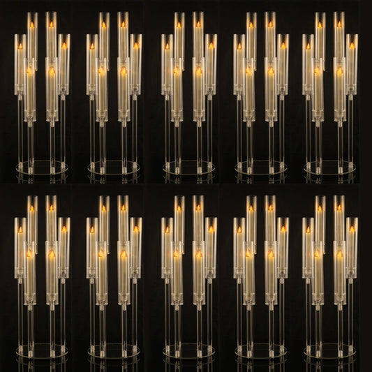 10Pcs Clear 6 Arm Candelabra Taper Candle Holder For Wedding Party Dining Table Banquet Event Decor