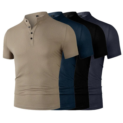 New Men's Business Casual Short Sleeved Bone Flower Solid Color POLO Shirt Fashion Breathable Comfortable Summer Versatile Top