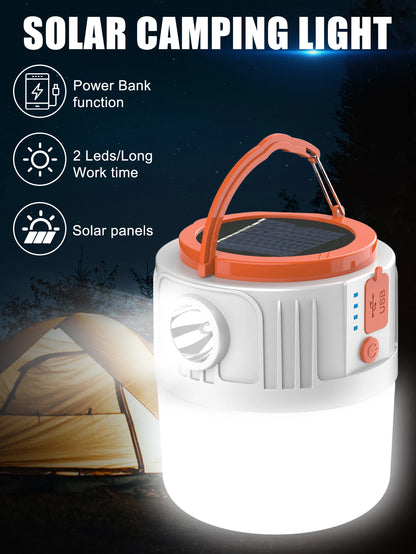 1pc Solar Led Camping Light,Solar Powered Rechargeable Camping Lanterns, Outdoor Lighting Lamp With Mobile Phone Charging