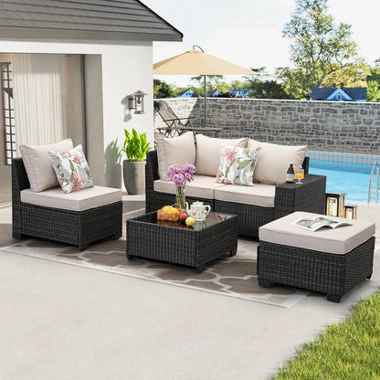 Rattan Patio Conversation Set with Cushions & Tea Table for Garden Backyard Poolside, Custom