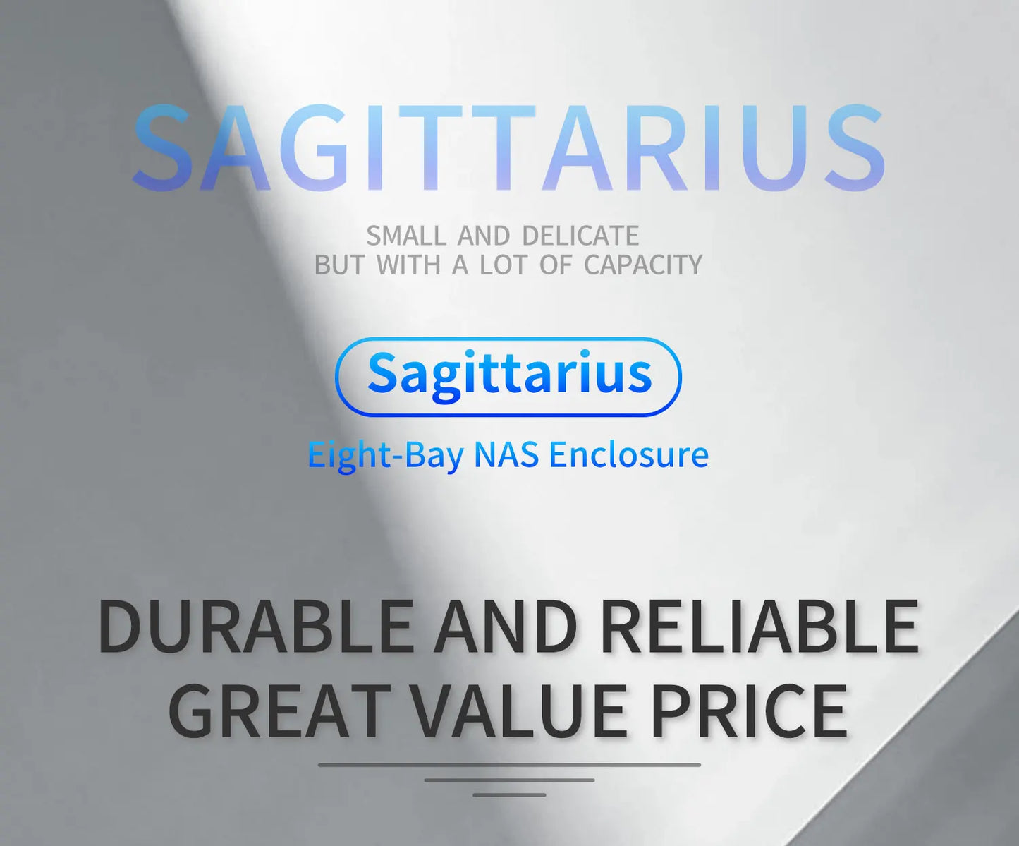 Sagittarius 8-bay NAS Computer Chassis with ATX Power Supply, MATX Motherboard, Full-height PCIE, 21.8L