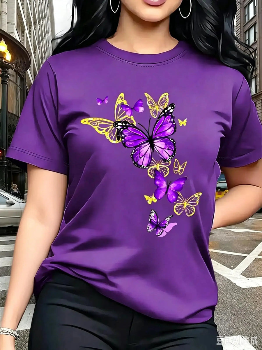 Gold-Tone Butterfly Graphic T-Shirt
