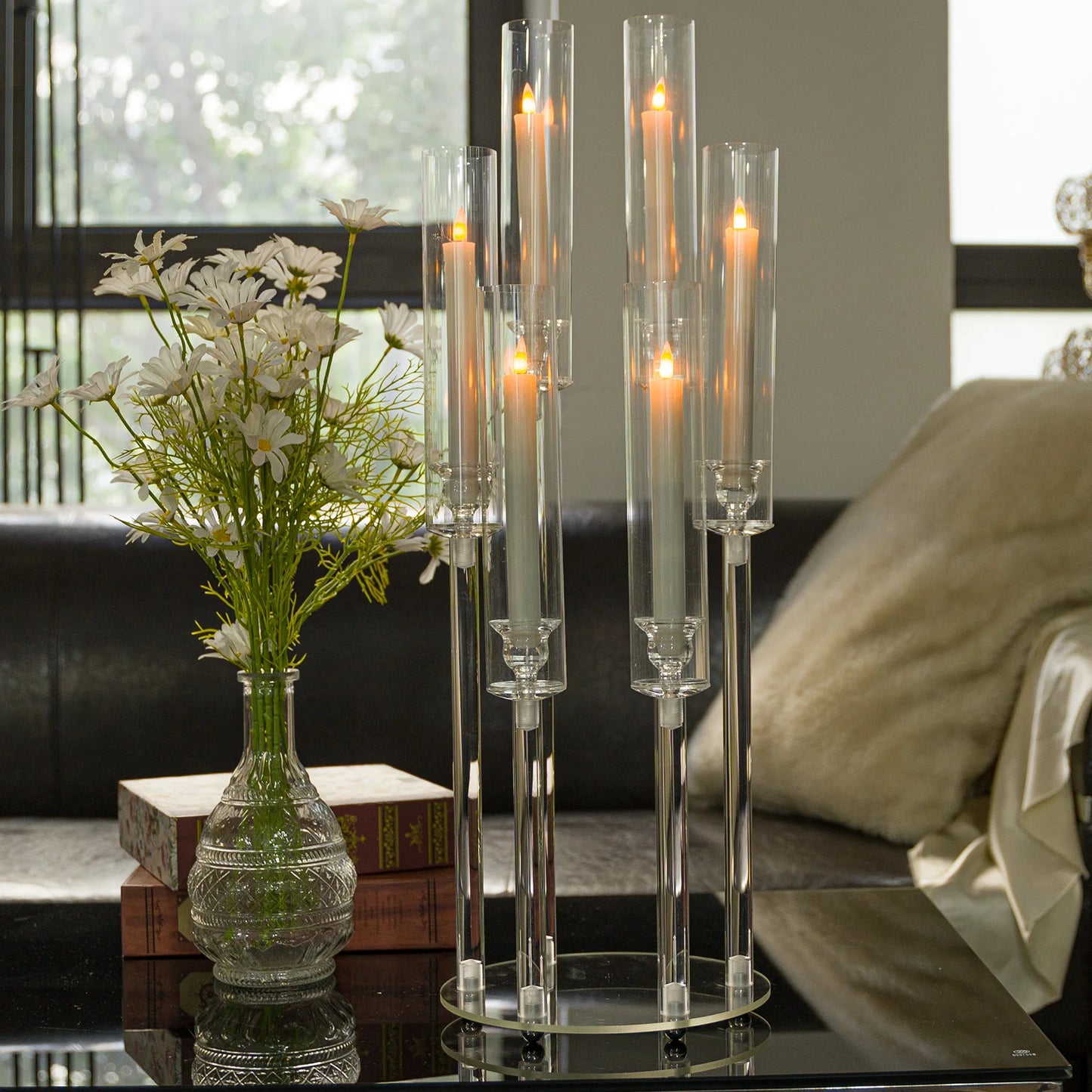 10Pcs Clear 6 Arm Candelabra Taper Candle Holder For Wedding Party Dining Table Banquet Event Decor