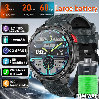 2026 T-Rex3 Ultra 1100mAh Battery 170+Sport Fitness LED Flashlight IP68 Waterproof Bluetooth call GPS track Smartwatch Compass