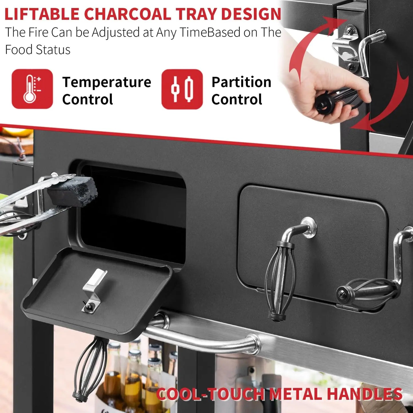 Extra Large Charcoal Grill 794sq.in Adjustable Dual Tray Foldable Side Tables Outdoor Backyard BBQ, Custom