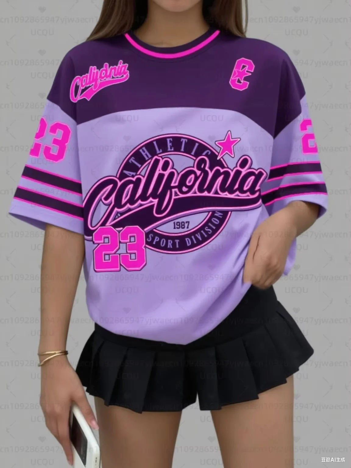 Women's California 23 Print V-Neck Short Sleeve T-Shirt Summer Graphic Tee Baseball Jerseys Plus Size Sport T-Shirt
