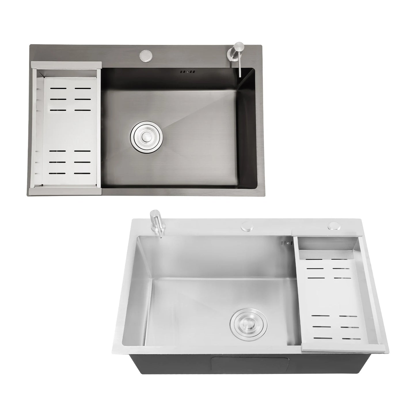 68×45cm Sink with V-shaped Drainer and Drain Basket and Soap Dispenser Anti-overflow Kitchen Sink Stainless Steel Sink
