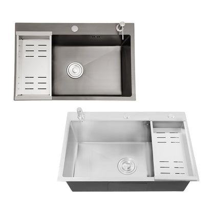 68×45cm Sink with V-shaped Drainer and Drain Basket and Soap Dispenser Anti-overflow Kitchen Sink Stainless Steel Sink
