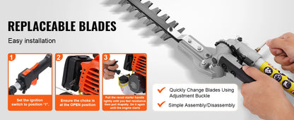 SucceBuy 52CC 6-in-1 MultiFunctional Trimming Tools Gas Hedge Trimmer Weed Eater String Trimmer Brush Cutter Edger Pole Chainsaw