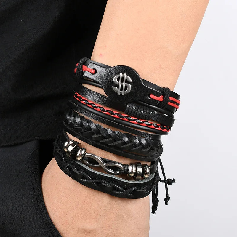 Fashion Bracelet Viking  Bracelet For Men Hand Bracelets Woven Skull Hand Jewelry Adjustable Leather Set viking man bracelet